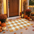 Caramel and White Buffalo Plaid Rug 28" x 43", Machine Washable Layering Mat for Front Door, Entryway, Kitchen, Indoor Outdoor Low Profile Cotton Woven Check Rug