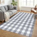 KOZYFLY Buffalo Plaid Area Rug 5x7 Living Room Rug Washable Cotton Gray and White Checkered Rugs Outdoor Carpet for Dining Room Bedroom Farmhouse Patio Rugs