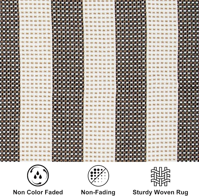 LEEVAN Outdoor Porch Rug 24"x51", Washable Front Door Mat, Spring Plaid Welcome Mat Outside Entrance, Black and White Striped Outdoor Entryway Rug, Farmhouse Buffalo Porch Layered Doormats Entry