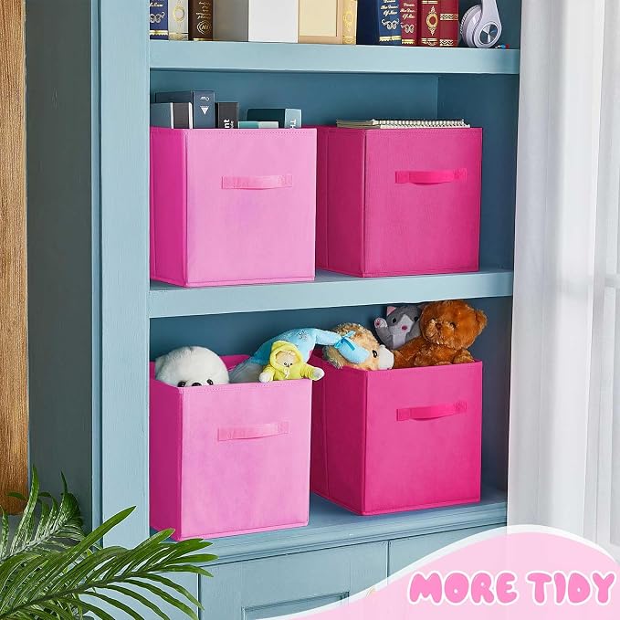 Yinder 12 Pcs Cube Storage Bin Pink 10.5''x10.5''x11'' Storage Bins for Playroom Decor Colorful Bins for Kids Foldable Baskets for Nursery Organizer Boxes Fabric Boxes