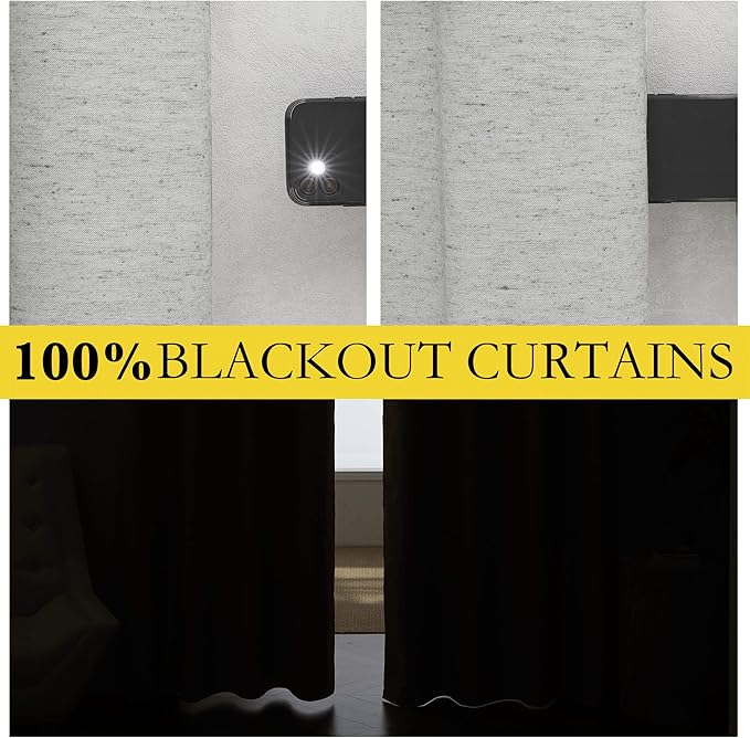 NICETOWN Grey Long Linen Full Shade Panels, 62" Wide x 120" Long, Pair of Thermal Insulated & Energy Efficiency Blackout Curtains for Living Room Windows, Lined Silky Performance Window Dressing