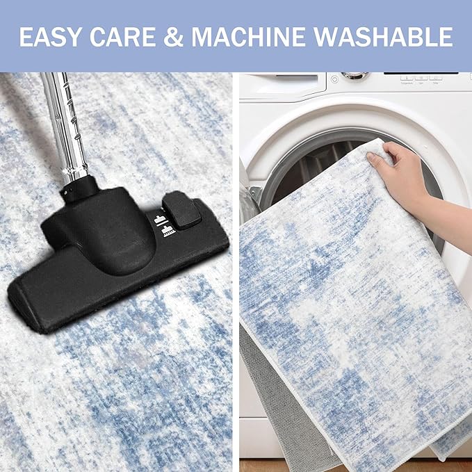 IOHOUZE Abstract Area Rug 3x5 Ft Washable Rugs for Entryway Indoor, Non Slip Kitchen Rug Printed Faux Wool Throw Rugs, Indoor Door Mat for Door Entrance Foyer Living Room, Light Blue Grey