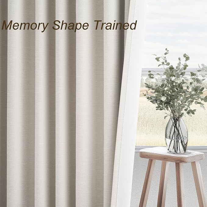 Topfinel 78 Inch Long Linen Blackout Curtains 2 Panels Set for Bedroom Back Tab Rod Pocket Pleated Boho Farmhouse Room Darkening Curtains for Sliding Glass Door,Cream Ivory, 52x78 in Length