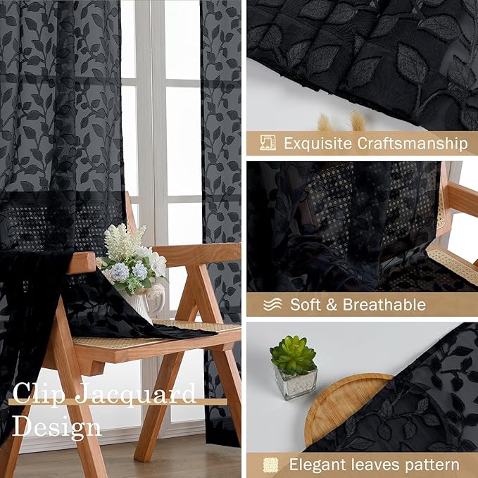 Chyhomenyc Black Sheer Curtains 84 Inch Length 2 Panels Set, Light Filtering - Image 7