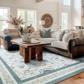 EVERGRACE Area Rugs for Living Room 9x12, Boho Floral Faux Wool Indoor Outdoor Rugs, Washable Rugs for Bedroom Dining Room Entryway Kitchen, Low Pile Floor Mat Carpet for Home Decor, Pale Blue