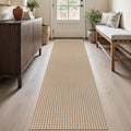 Rugalia Washable Woven Hallway Runner Rug, 2x8 Camel Cotton Rug Runners for Entryway Non-Slip Long Kitchen Mat, Modern Natural Plaid Indoor Outdoor Throw Runner Carpet for Porch Bedroom