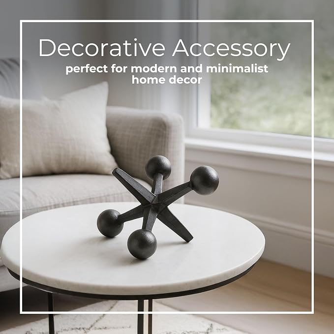 Black Metal Jacks Decorative Object – Abstract Sculpture Modern Home Decor Ornament – Shelf Styling & Coffee Table Decor for Bathroom, Office & Living Room – 7" x 5"
