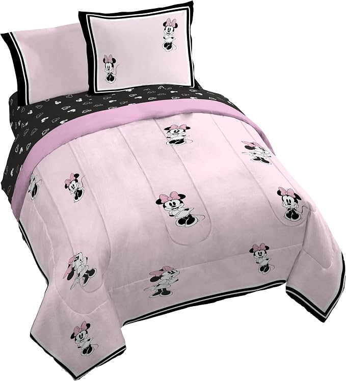 Jay Franco Kids Comforter Set Includes Sheets and Pillow Covers - Soft and Cozy Bed Set for Stylish Room Decor, Official Licensed Bedding, Multi - Minnie Mouse, 7 Piece King