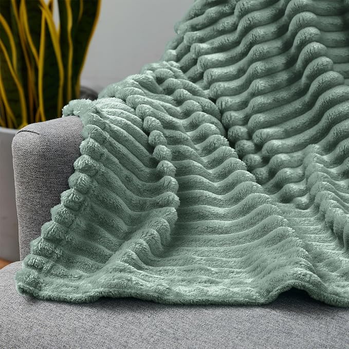 Nestl Green Throw Blanket for Couch - Cozy Warm Fuzzy Blankets for Women, Set of 2 Small Fleece Throws for Girls - Sage Green, 50 x 60 Inches