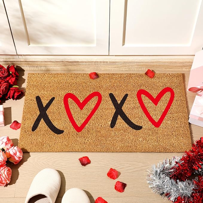 Ceenna Valentine's Day Coir Doormat Outdoor Indoor XOXO Love Hearts Welcome Door Mat Valentine's Day Rug Front Door Mat for Porch Decor Gifts, 16 x 28 Inch