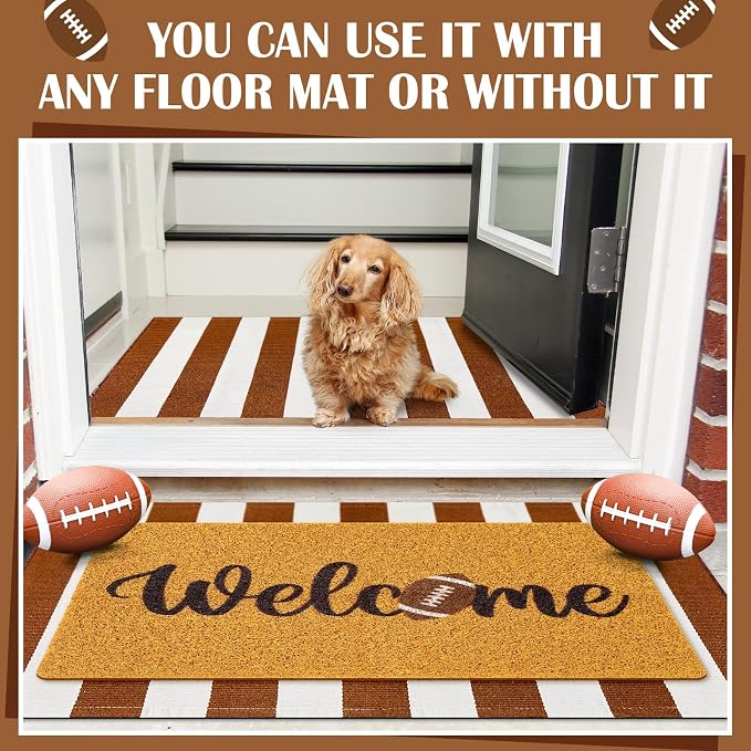 Geelin 2 Pcs Fall Front Door Mat Welcome Mat Outdoor Decorative Doormat Non Slip Buffalo Checkered Rug for Indoor Outdoor(Welcome Football)