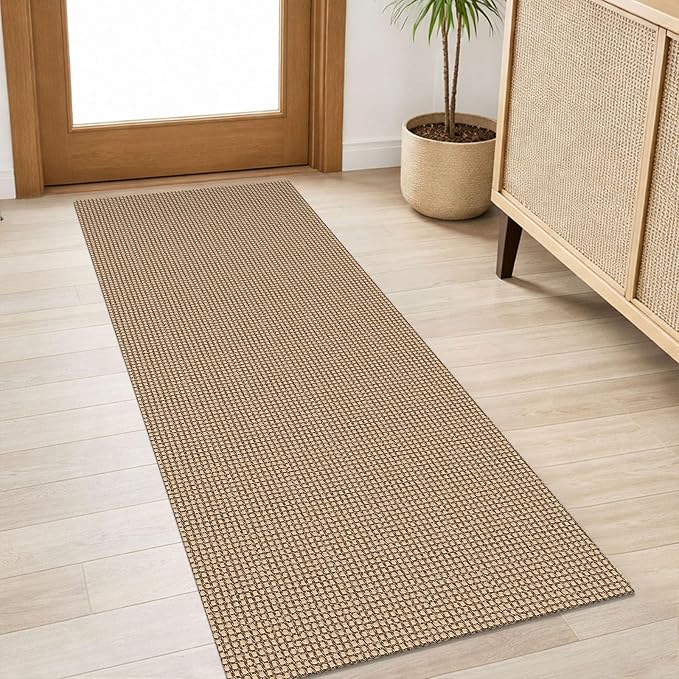 IOHOUZE Washable Runner Rug 2x5 Non Slip Rubber Backed Runners for Hallways Entryway Runner Indoor, Throw Rug Woven Cotton Floor Carpet for Hall Entrance Bedroom, Orange/Tan/Brown