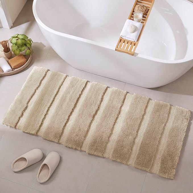 Madison Park Tufted Pearl Channel Absorbent Bathroom Rugs Non Slip Washable Bath Mat Shaggy Rugs For Bathroom Bedroom Plush Runner Rug Machine Wash Rubber Back Wheat 24x58" 1 piece