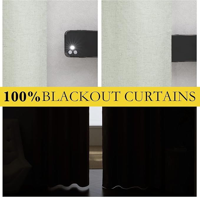 NICETOWN Sage Green Linen Blackout Curtains for Night Shift, Great Job, Set of 2, 42" by 54", Short Kitchen Burlap Linen 100% Blackout Drape Panels with Bronze Grommets for Blocking Light