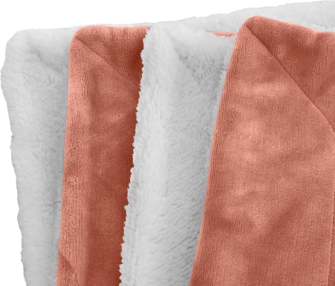 Elegant Comfort Luxury Ultra-Plush Velvet Touch Fleece Throw Soft, Warm, Cozy| Micromink Sherpa-Backing Reversible Blanket for Bed, Sofa and Couch, Solid Coral