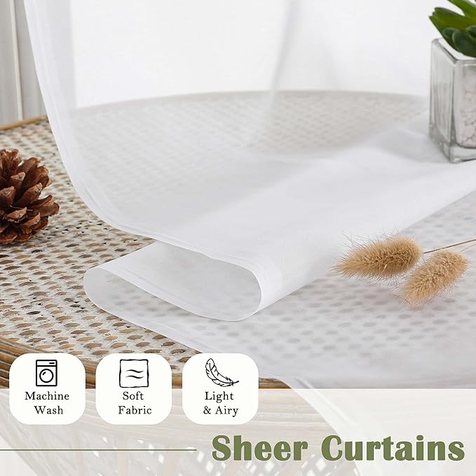 Lecloud White Sheer Curtains 108 Inches Long 2 Panels, Solid Airy Voile Extra - Image 7