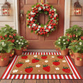 Tinideya 2 Pcs Strawberry Door Mat Summer Welcome Non Slip Coir Fruit Pattern Mats Floor Layering Red and White Stripe Doormats Seasonal for Front Porch Entryway Decor(Strawberry)