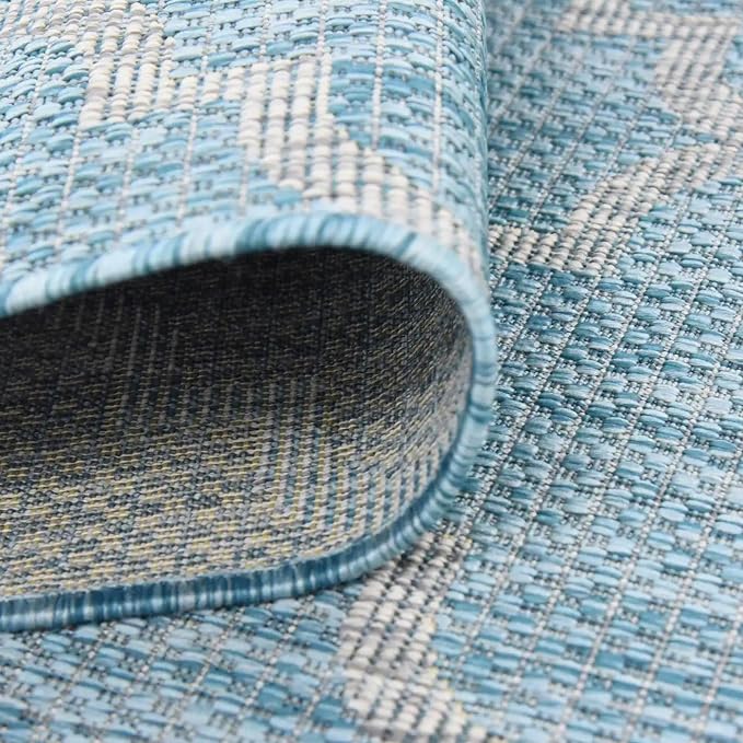 Unique Loom Outdoor Trellis Collection Area Rug (3' 3" x 5' 3" Rectangle, Aquamarine/ Gray)
