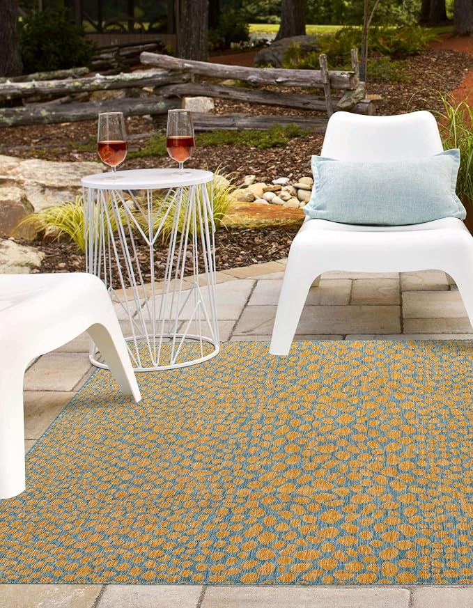 Unique Loom Jill Zarin Jill Zarin Outdoor Collection Area Rug - Cape Town (10' 8" Square, Yellow and Aqua/Light Blue)