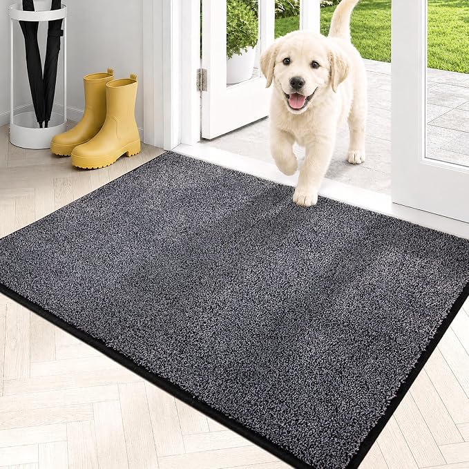 PURRUGS Dirt Trapping Door Mat 24" x 35.5", Non-Slip Machine Washable Entryway Rug, Dog Doormat, Indoor Front Door Mat, Super Absorbent Entry Rug for Muddy Shoes & Paws, Bluish Grey-Black
