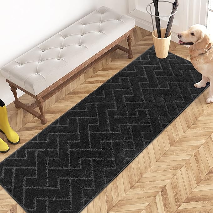 PURRUGS Dirt Trapping Door Mat 24" x 70", Non-Slip Machine Washable Entry Rug, Dog Doormat, Indoor Front Door Mat, Super Absorbent Entryway Rug for Muddy Shoes & Paws, Black