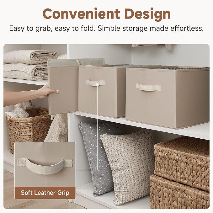 StorageWorks Storage Baskets for Shelves, Closet Organization and Storage Bins, Fabric Organizer Baskets for Clothes, Light Brown, 3-Pack, Extra Large