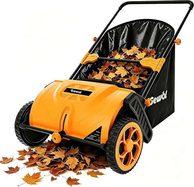 21 Inch Walk-Behind Lawn Sweeper, Push Lawn Sweeper with 3.5 Bushel Collection Bag, Manual Leaf Collector, Leaf Sweeper for Lawn, Yard, Garden,Grass Clippings, Debris