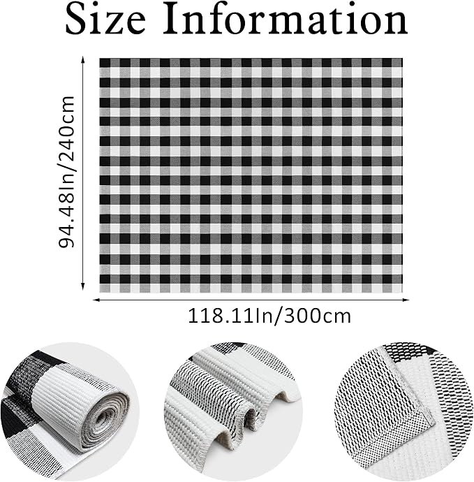 Buffalo Plaid Rug 8x10 Feet Cotton Woven Black and White Check Washable Indoor Outdoor Carpet for Living Room Farmhouse Bedroom Patio