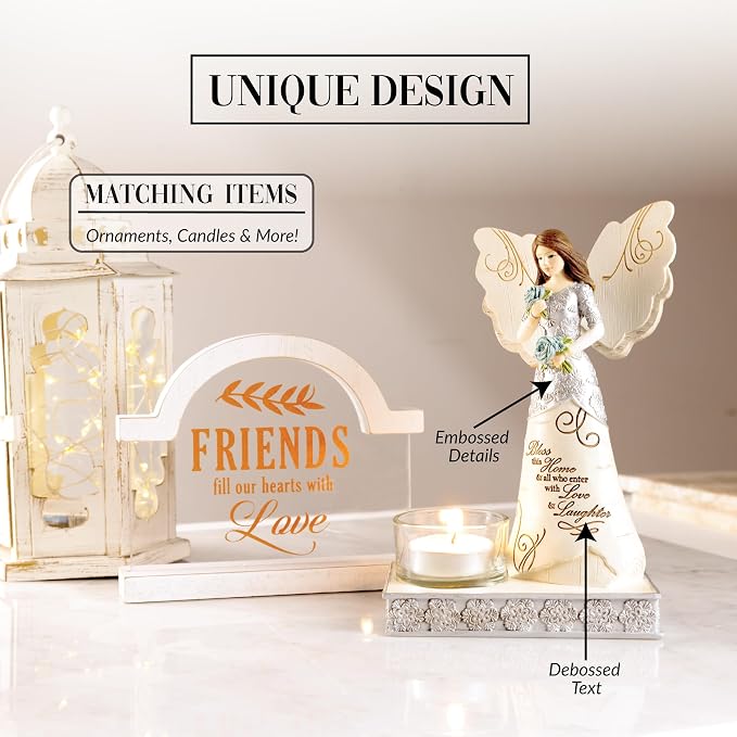 Pavilion Gift Company - Bless This Home - 6.75" Angel Figurine Tealight Candle Holder Religious Bestie BFF Best Friend God Jesus Lover Christian Christ Gift Housewarming Present