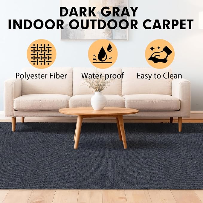 Grefinity Marine Carpet,6 FT x 18 FT Dark Gray Indoor Outdoor Carpet 0.2" Thick Boat Rug with Water-Proof TPE Backing for Home, Patio, Porch, Deck
