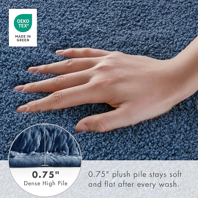 Madison Park Signature Marshmallow Bathroom Rug Non Slip, Luxrurious Plush Bath Mat, Absorbent, Quick Dry, Spa Design Bath Room Décor, 20x24, Navy | Non slip Backing, Spa Quality Luxurious Plush Bath Rug for Bathroom, Quick Dry, OEKO TEX, U Shaped