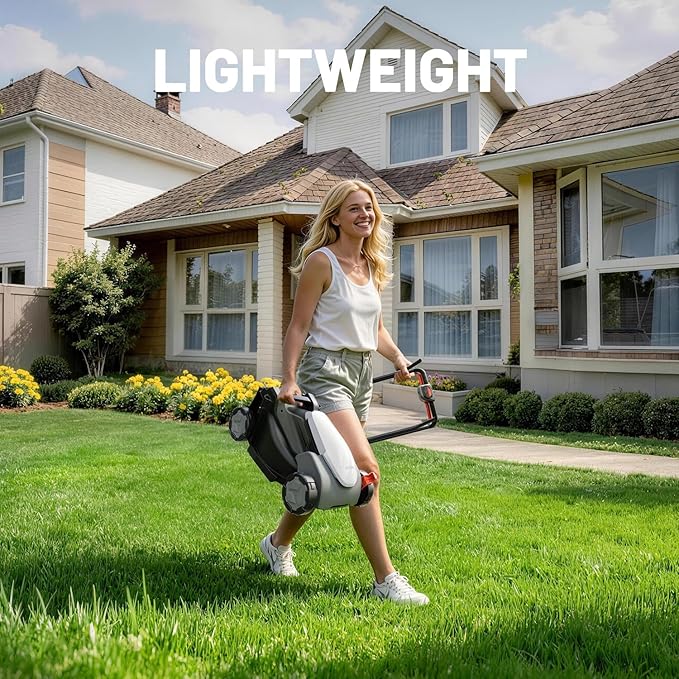 Litheli 14 Inch Cordless Lawn Mower, Lightweight Foldable Push Mower with 5.0Ah Battery, Brushless Motor Lawnmower for up to 3000 Sq. Ft, 5-Position Height Adjustment (1-2.5 in), Includes Charger