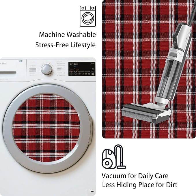 USTIDE Buffalo Plaid Rug Red & White Check Indoor/Outdoor Area Rug 2'x4.3' Christmas Layering Doormat for Hello/Welcome Hand Woven Cotton Rug for Front Door Porch Kitchen/Laundry Room