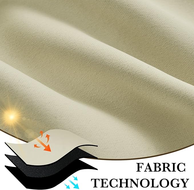 RYB HOME Bedroom Blackout Curtains 80 inches Long, 100% Blackout Thermal Insulated Noise Reducing Curtains for Living Room Nursury, 34 inches Wide by 80 inches Long, Beige
