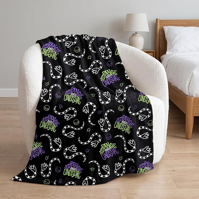 Beetlejuice Halloween Goth Strange & Unusual Bedding Super Soft Cozy Plush Throw, 46 in x 60 in, (Officially Licensed Product) by Franco