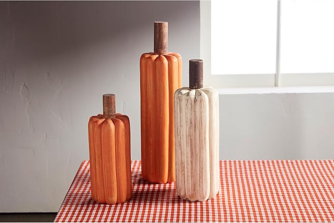 Mud Pie Wooden Pumpkin Sitter, Small, 9 3/4" x 3 1/2"
