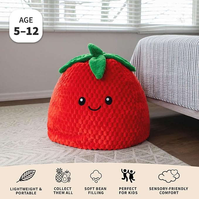 Big Joe Strawberry PlushiPals Super Soft Bean Bag Chair for Kids, Ultra-Soft Plush Polyester Blend, 2.5 feet Refillable | 2.5 feet, Polystyrene Bean Filled, Refillable, Snuggle Puff, Safe for Kids Ages 3 and Up, Supports Up to 150 lbs