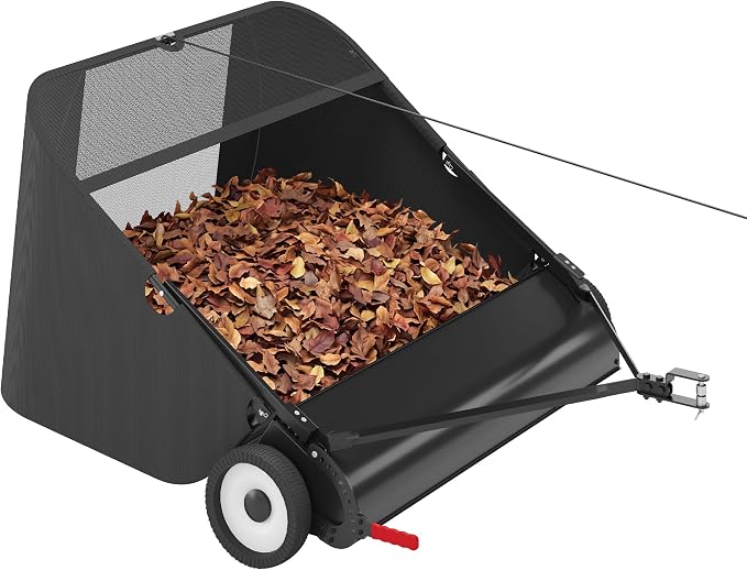 Suchtale 52 Inch Tow Behind Lawn Sweeper with 26 Cu Ft Hopper | 52 Inch Sweeping Path, 26 Cu Ft Hopper, Adjustable Brush Height, Dumping Rope, Steel Frame, Lawn Tractor Attachment