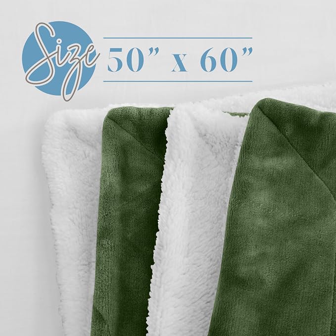 Elegant Comfort Reversible, Solid Sherpa Throw Blanket, All-Season Blanket- Super Soft, Cozy and Plush- Decorative Throw, Perfect for Lounging, 50 x 60 inches, Sherpa Throw Sage