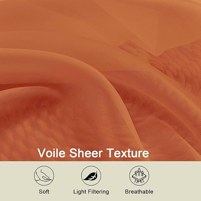 Sheer Orange Curtains for Bedroom Living Room 63 Inch Length 2 Panels, Airy Soft Light Filtering Sheer Dining Room Curtains, Modern Rod Pocket Drapes, Orange, Each 42" Wx63 L Inches
