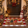 Tinideya 2 Pcs Christmas Layered Doormat Set, Tis the Season Welcome Mat and Red White Plaid Layering Rug, Xmas Front Porch Decorations for Entryway Doorway Outdoor