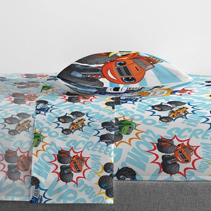 Jay Franco Kids Sheet Set with Fitted, Flat Sheets & Pillow Cover - Ultra-Soft Bedding with Pillowcase for Room Decor, Multi - Blaze, 3 Piece Toddler