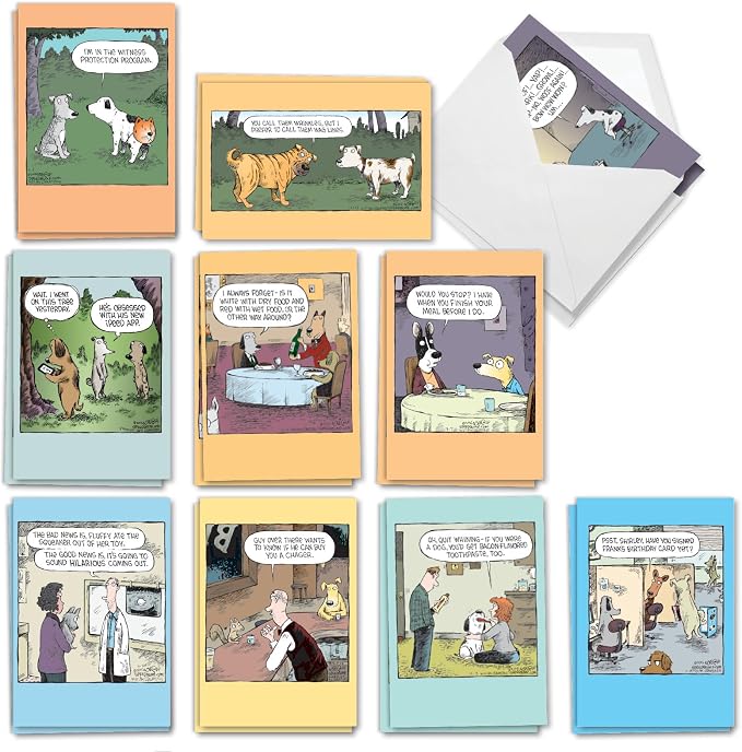 NobleWorks 20 Assorted Box Set Funny Birthday Greeting Cards w/ 5 x 7 Envelopes For Men, Women (10x2 Designs) Dave Coverly's Dog Days AC2665BDG-B2x10