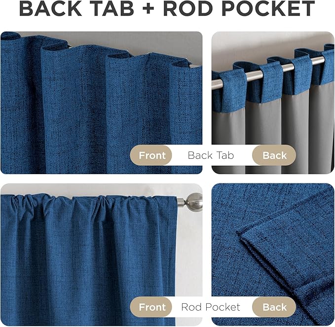 Joydeco Blackout Curtains for Bedroom - 100% Light Blocking 2 Panels Navy Blue Drapes 37" W x 72" L, Thermal Insulated Room Darkening Curtains, Linen Textured for Living Room, Rod Pocket & Back Tabs
