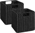 StorageWorks 9 inch Cube Storage Bins,Wicker Storage Cubes,Black Basket | 2-Pack,Handwoven Wicker Basket for Storage,Foldable Paper Rope Baskets for Organizing,Black Storage Bins,Cube Storage Bins