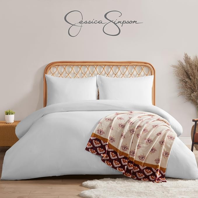 Jessica Simpson Plush 50"X70" Throw Blanket - Celeste Burgundy/Red - Luxurious Plush Blanket for Ultimate Comfort and Cozy Warmth