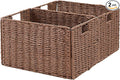 Vagusicc Wicker Storage Basket, Set of 2 Hand-Woven Paper Rope Wicker Basket, Small Storage Baskets for Organizing Toilet Paper Basket, Foldable Large Cube Storage Organizer Bins for Shelves (Brown)