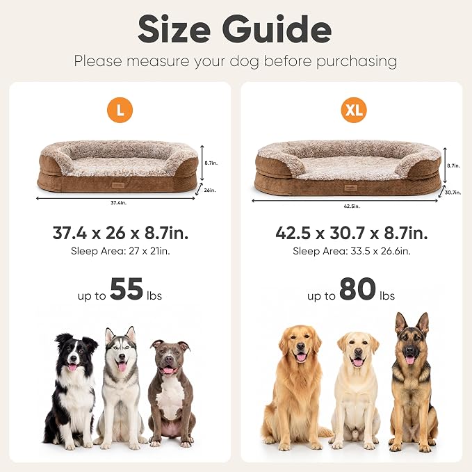 FUKUMARU Large Thickened Dog Couch Bed, Orthopedic, Waterproof & Washable | Heavy Duty Dog Sofa with 4" Extra-Thick Egg-Crate Foam, Relieves Joint Pressure, Fully Removable, Fits Medium to Large Dogs