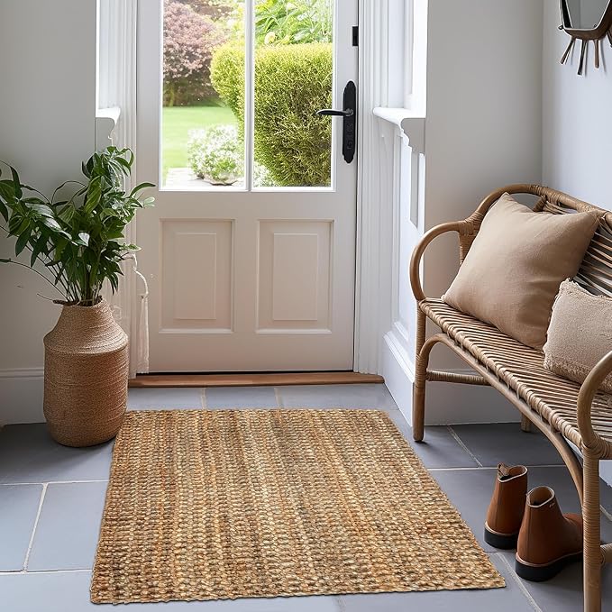IRONGATE Jute Handspun Area Rug - Premium Jute Handwoven Reversible Chunky Textured Tan Beige Neutral Throw Accent Rug Carpet - Rustic Farmhouse Living Room Bedroom Den Study Décor -24" x 36" Natural