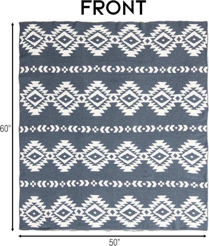 Carstens, Inc. Luxury Soft Stretchy Reversible Plush Throw Blanket, Large 50" x 60", Western Blue Diamond Aztec